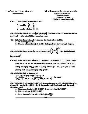 Đề kiểm tra chất lượng học kì I Năm học 2015 - 2016 Môn Toán lớp 11